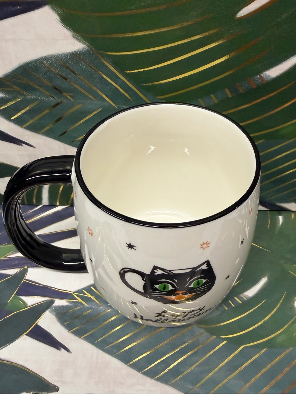 Anthropologie Happy Halloween Black Cat Ghost Mug Ceramic NIB - Picture 3 of 12